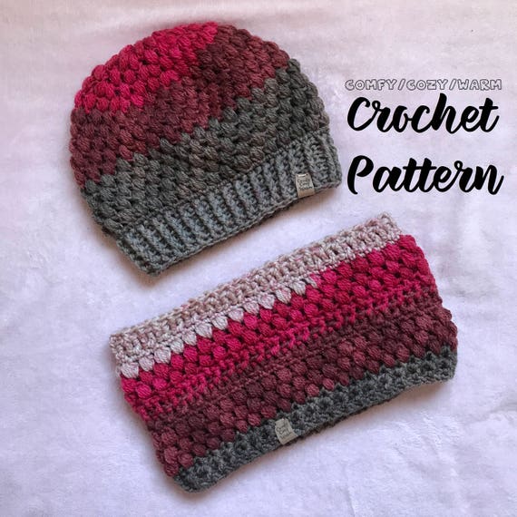Cloudberry Hat & Cowl crochet PATTERN ONLY puff stitch