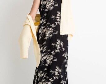 90s Black Floral Maxi Dress M