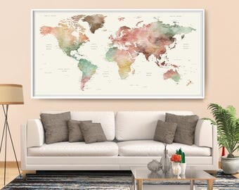 World Map Wall Art, World Map Watercolor, World Map, Wall Decor, Watercolor Print, World Map Poster, Travel Map, Travel Gift Poster (L111)