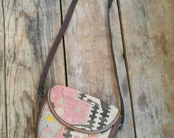 Vintage kilim x leather made in Turkey hand bag