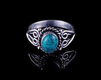 TURQUOISE RING SILVER indian stacking solitaire gemstone boho chic small cute midi knuckle ring BR11T