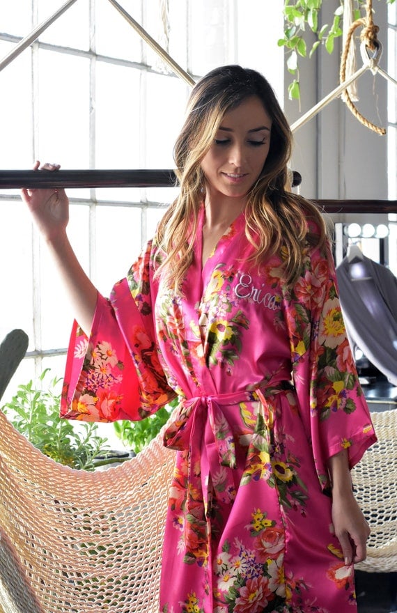 Floral Satin Maternity robe hospital robe nursing robe