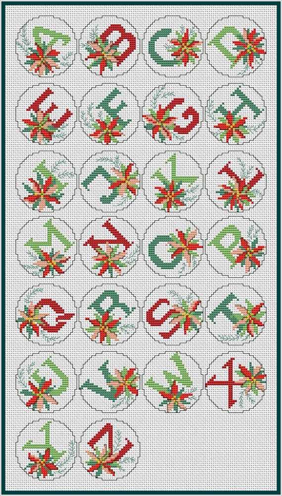 Download Christmas Alphabet Cross Stitch Pattern Poinsettia Alphabet