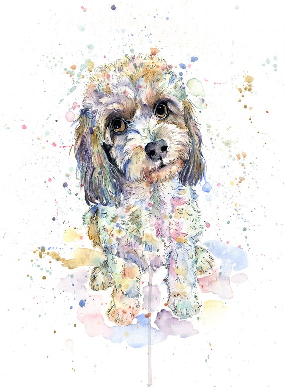 Custom pet portrait watercolour and pen painting