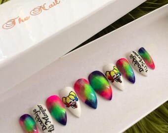 Harley Quinn nails ~ Harley Quinn ~ Daddys Lil Monster ~ Harley Quinn Costume ~ Puddin ~ Press on nails ~ Fake nails ~ Stiletto nails