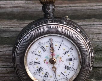 Antique Swiss Ladies Pocket Watch Pendant ~ .800 Silver