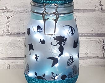 Mermaid Night light,Mood Lighting,Little Mermaid,Jar With Fairy Lights,Fairy Lights, Mermaid Jar, Bedroom Light, Wedding Decor, Dolphin Gift