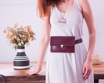 Leather Fanny Pack, Burgundy Belt Bag, Minimalist Hip Bag, Vegan Leather Waist Bag, Festival Bag, Boho Bag, Travel Bag, Convertible Bag,