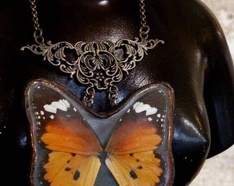 Necklace with real butterfly wings (small monarch)