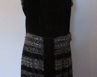 Black Velvet Beaded 20s Evening Dress