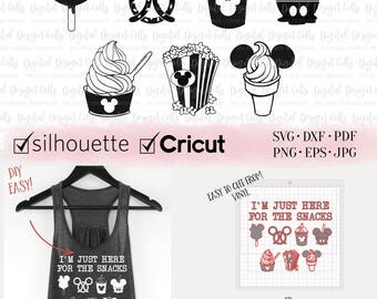 I'm Just Here For The Snacks Printable Iron-on, svg, sxf, jpg file, Disney Snacks Shirt, DIY Distey Tank, Disney Vacation , Disney Dining