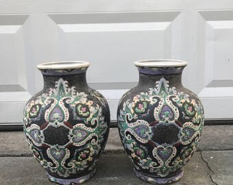 Pair of Volcanic Glazed Unique Ginger Jars - Eclectic Hand Crafted Design