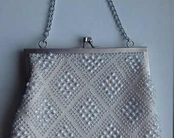 Small Vintage Cream/Silver Evening Handbag