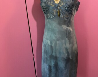 Slip dress/ hand dyed slip/ overdyed slip/vintage slip/ grunge slip dress/fab 208 nyc /grey slip dress/tie dye slip
