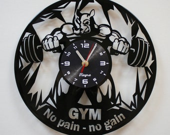BODYBUILDING CLOCK Vinyl Record Clock Bodybuilder Wall Decor Bodybuilder wall decal bodybuilder clock Gym Decor No pain No gain Crossfit