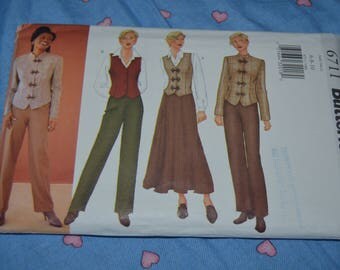 Butterick 6711 Misses / Misses Petite Jacket Vest Skirt and Pants Sewing Pattern - UNCUT - Size 6 8 10