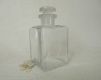 Vintage Square Glass Perfume Bottle and Ground Glass Stopper