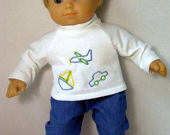 Outfit to Fit Bitty Baby Boy Dolls, Corduroy Pants and Embroidered Shirt, 2 piece Doll Set , LDM, MK