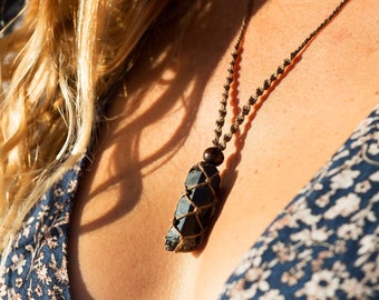 Crystal Macrame Necklace - Rustic Smokey Quartz Crystal Shard