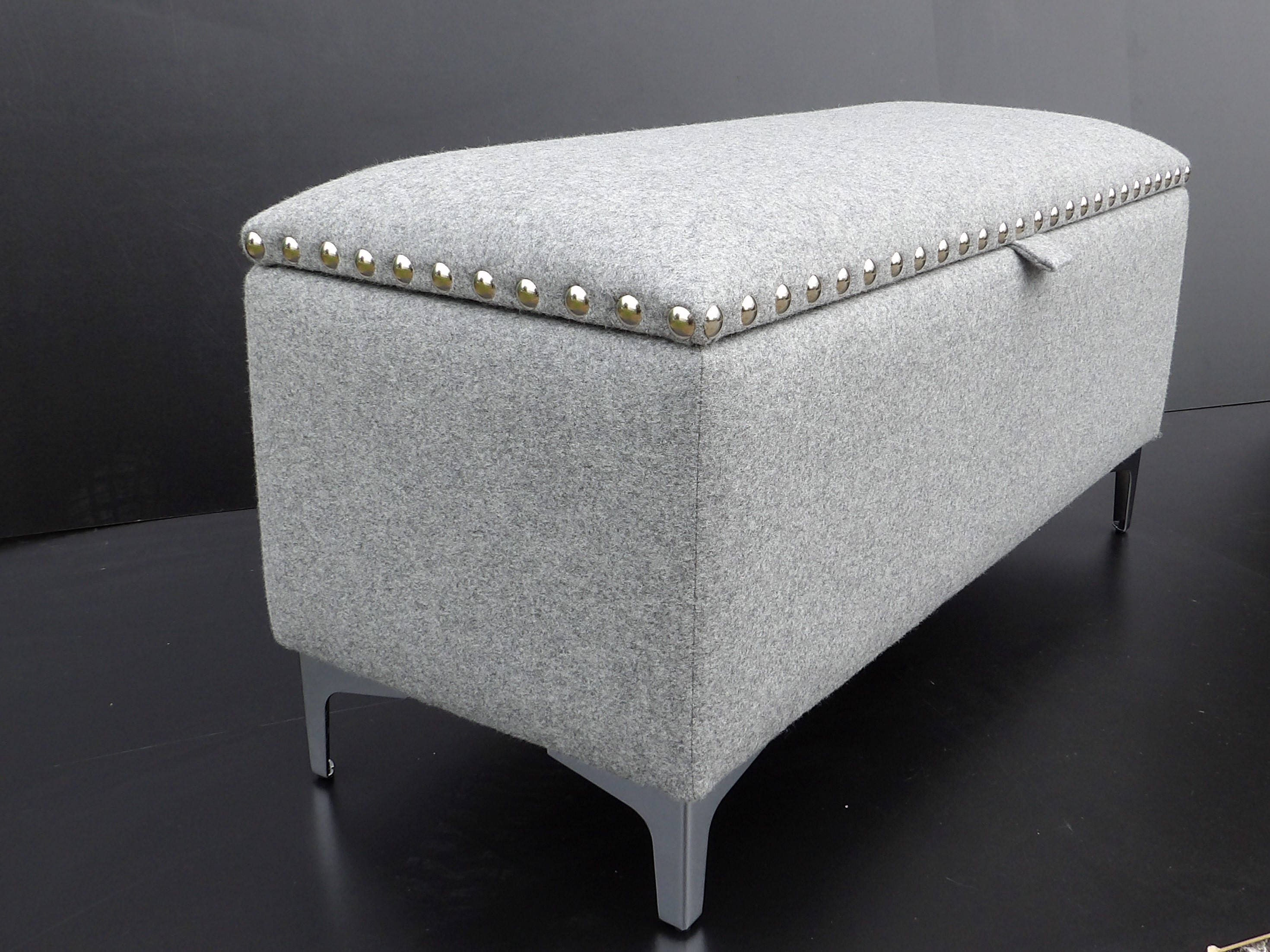 Grey wool Ottoman / Blanket box with chrome legs and