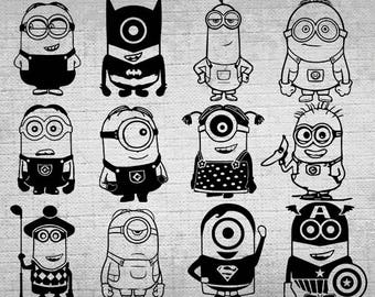 12 Minions Clipart,Minions SVG,Cutable,Cricut,Minions PNG,Despicable me svg, Minions printable,Decoration,Minions Party supplies