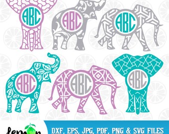 Elephant SVG, Elephant Monogram, Cute Elephant, Elephant Silhouettes, Instant Download, Elephant DXF, 12