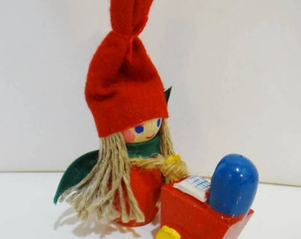 Vintage Holboll Christmas Ornament Nisse Gnome Elf Mommy & Baby Danish Handcrafted Denmark Rare Decoration