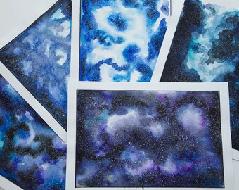 Galaxy Original Watercolor Painting, Artwork by AliiArtColors, Gift Cards set 1