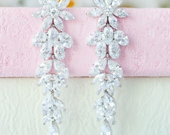 Bridal Earrings Bridal Zirconia Earrings Crystal CZ Earrings Bridal Dangle Earrings Statement Bridal Earrings Wedding Jewelry Silver Earring