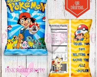 Pokemon Favor Bags - Custom Chip Bags - Pokemon Birthday - Pokemon Party - Digital - Printable - Printed - Chip Bags