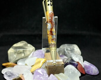 5 speed antique brass pen. Molten metal barrel