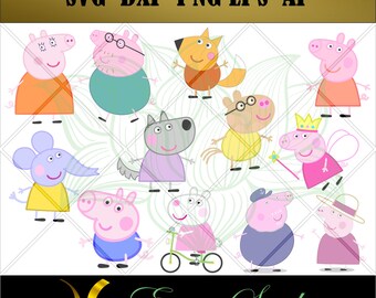 Peppa pig svg, Peppa pig Bundle svg, Clipart svg, Digital design, files for cricut,svg files,Cricut Downloads,Instant Download