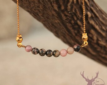 Fine bracelet boho, bohemian, ethnic chic style ▷ Pink rhodonite gemstone ▷ Raw brass (gold) ▷ Gift idea