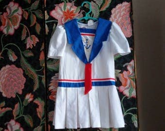 girls sailor costume size 5 red white blue patriotic anchor halloween friendly non-scary comfortable shirley temple polycotton blend