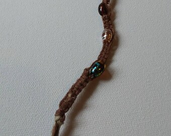 Brown Hemp and Bead Keychain