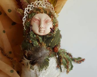 Art Doll, Jizo Bodhisattva, Handcrafted Fetish, Meditation Altar, Muslin aromatic bag, Folk Art, Original Zen Figure