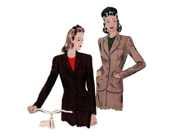 40s Tailored Jacket pattern Big Shoulder Jacket vintage 32-26-35 New Look Suit pattern Vogue 9510