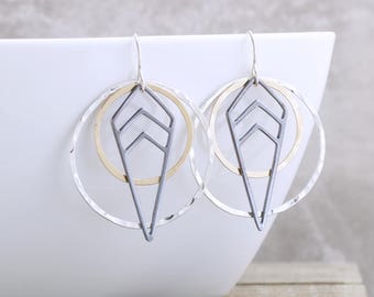 Long Dangle Earrings Geometric Jewelry Summer Outdoors Gold and Silver Earrings Modern Earrings Bohemian Chic Earrings Gold Gift For Her