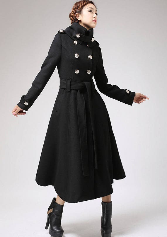 long black coat Trench coat military coat long coat black