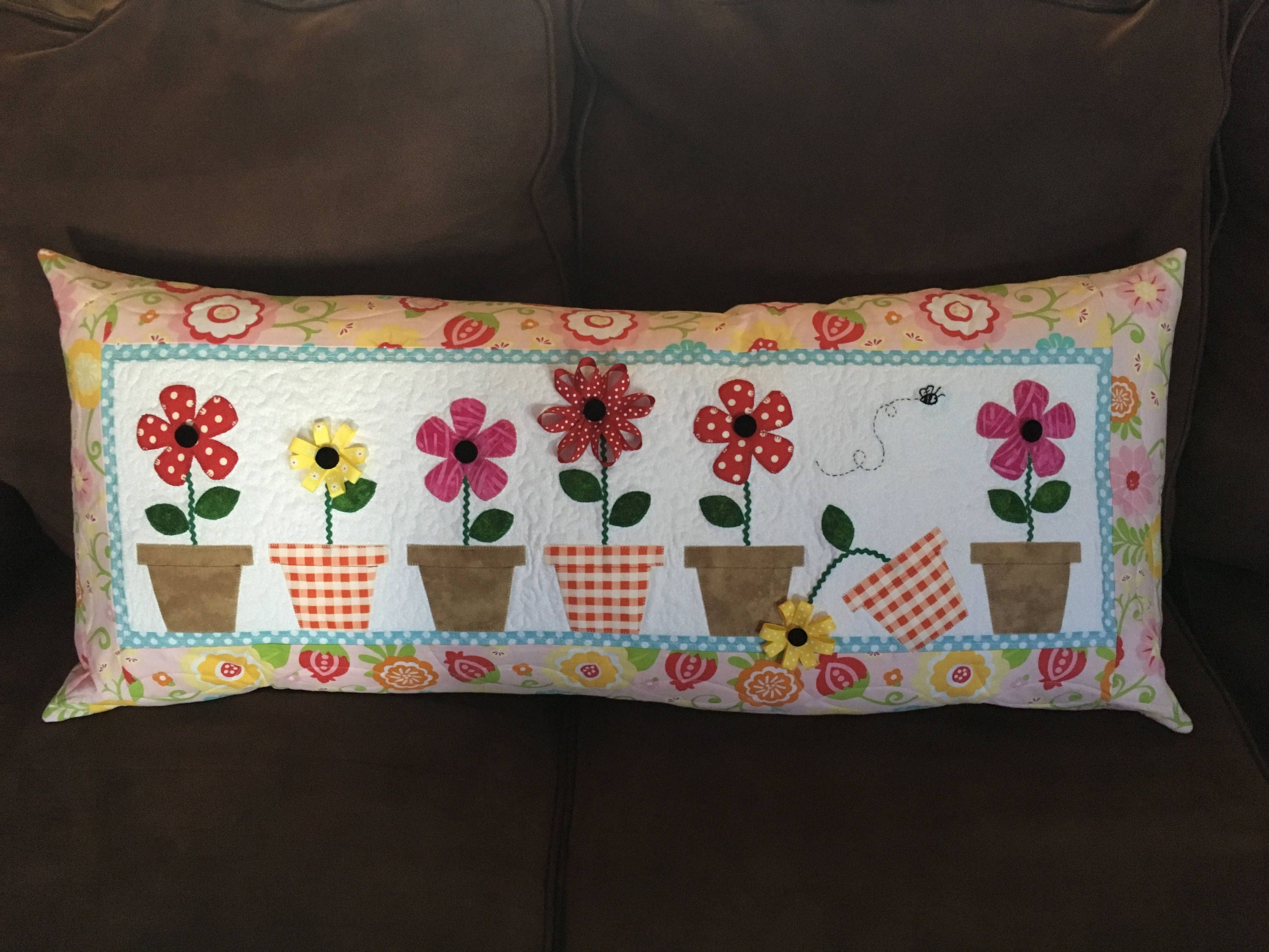 Quilted Bench Pillow Finished May Flowers pattern