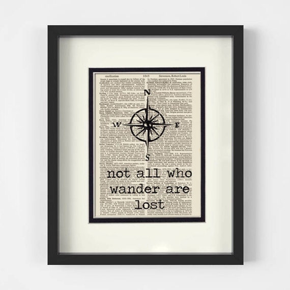 Not All Who Wander Are Lost Compass Over Vintage Book Page