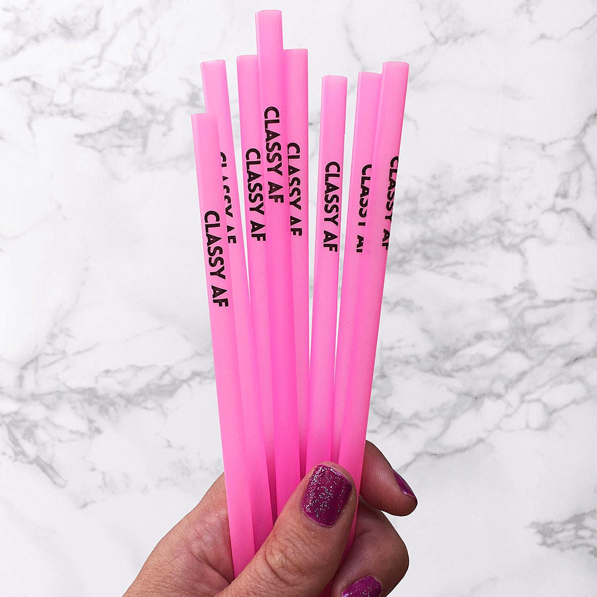 Classy AF straws Set of 8 hot pink plastic drinking straws
