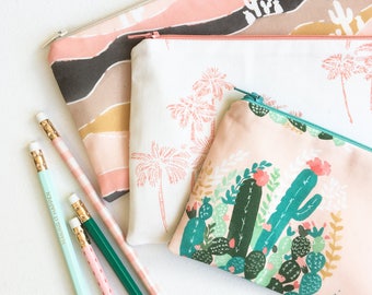 School Supplies, Palm Springs Zipper Pouch, Back to School Pencil Case, Pencil Pouch College Kids Gift for Women Blush Desert Organizer Bags