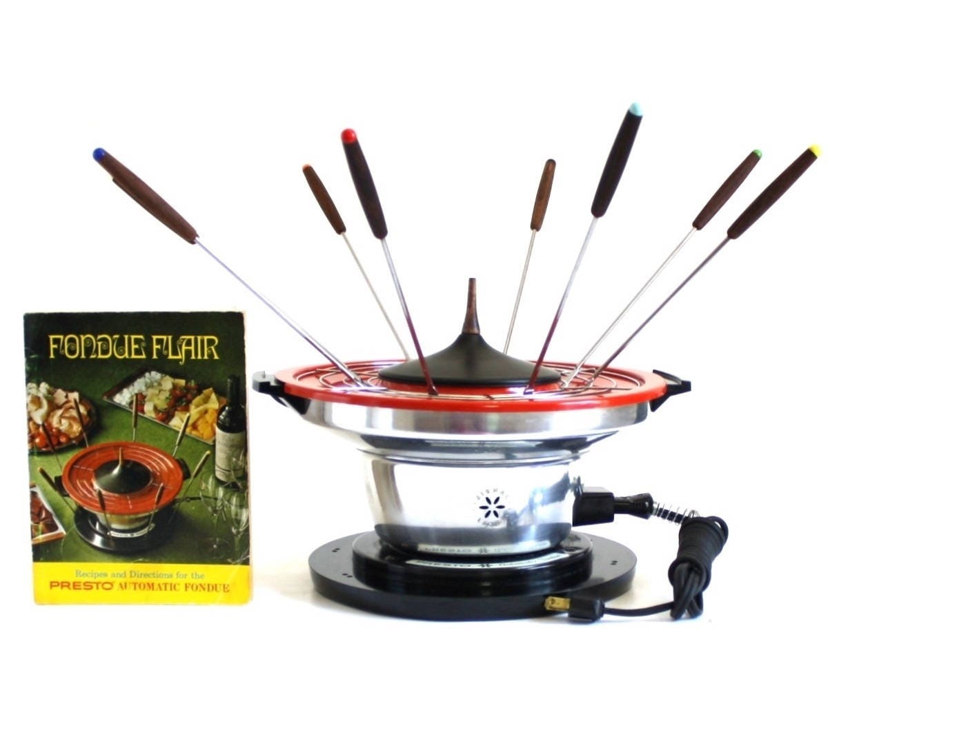 Presto Electric Fondue Pot Red Complete Set 1970s Small