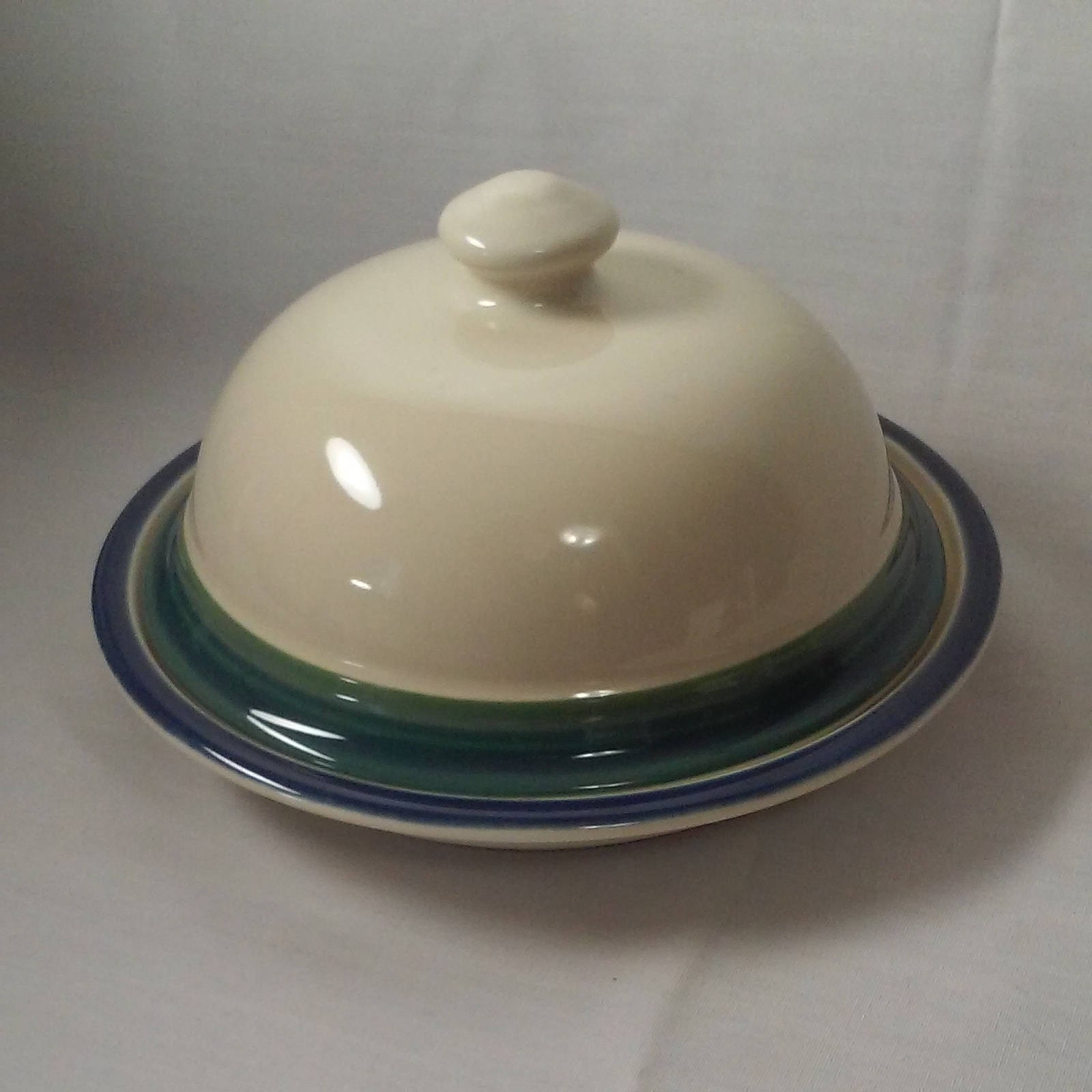 Round Covered Butter Dish Pfaltzgraff Ocean Breeze Stoneware