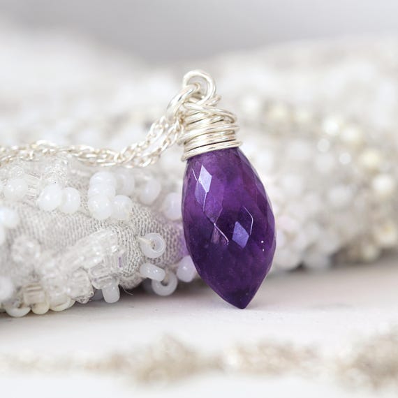 Silver Amethyst Necklace - Wire Wrapped Pendant - Amethyst Pendant - February Birthstone Gift - Wire Wrapped Crystal Necklace