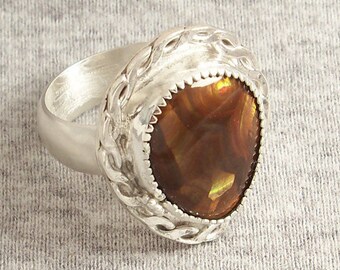 Women's Sterling Silver Fire Agate Ring Size 6 3/4 | Premium Mexican Fire Agate