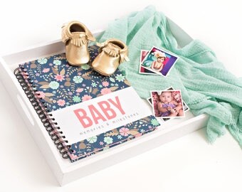 Baby Book - Personalized Baby Book - Modern Baby Book - Floral - Coral