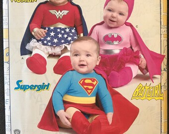 UNCUT Children's Toddler, Baby, Girls, Superhero Wonder Woman, Batgirl, Supergirl Halloween Costume Sewing Pattern Simplicity 8193