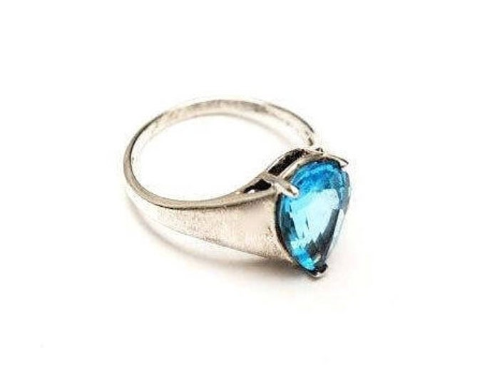 Blue topaz sterling Ring - Blue gemstone - Pear Shape - size 9 1/2 - Brushed silver - Gift for her